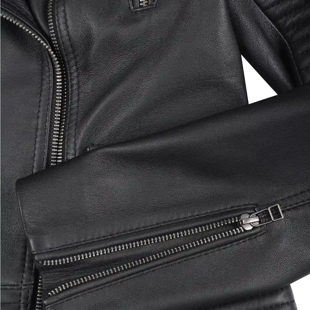 Women's Biker Style Black Leather Jacket - Picture 4 of 7